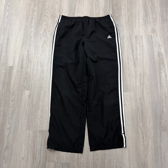 Vintage Adidas Windbreaker Track Pants Mens Large Black White Striped y2k Soccer - Picture 1 of 10